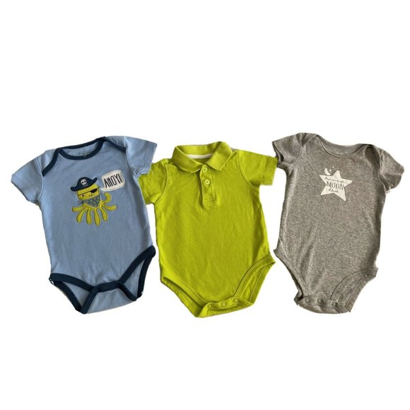 Carter's Baby Boy's Set of 3 Bodysuits Green Blue Gray Short Sleeves 3- 6 M - Picture 1 of 12